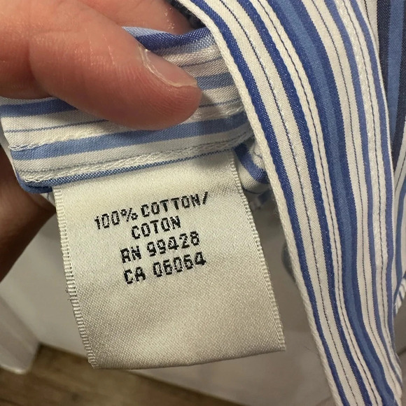 Bugatchi Men’s XL LS Dress Classic Fit Shirt - 100% cotton Blue/White Stripped - Picture 7 of 10